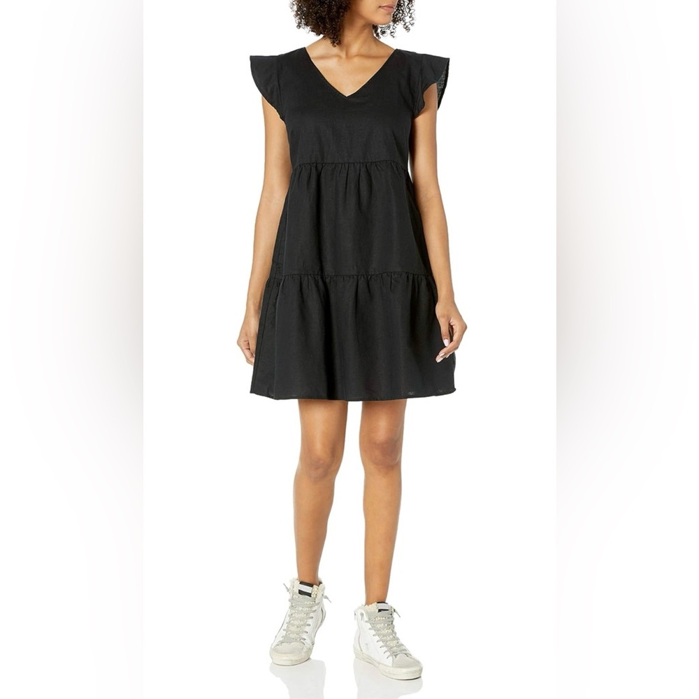 GOODTHREADS Linen Short Dress Black Mini Flutter Sleeve NEW V Neck Women's Small